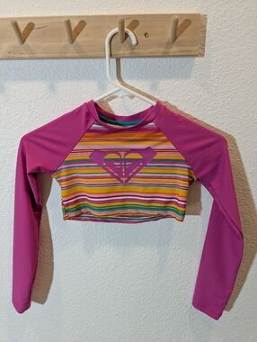 Roxy Kids Swim Long Sleeve Rash Guard - Pink, Yellow, Green, Blue Stripes